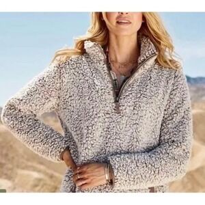 Altar'd State Sherpa Fleece Pullover Ivory Brown Size Medium | Cozy Quarter Zip